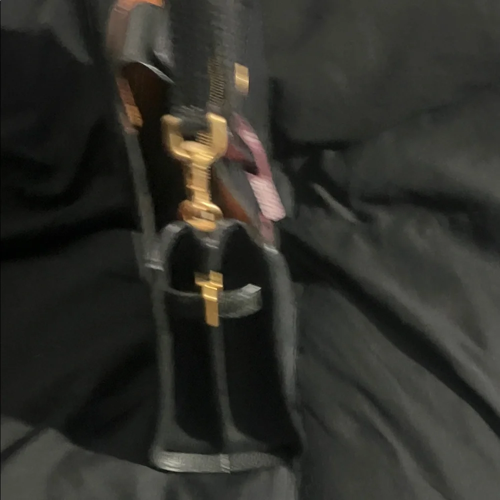 Tory Burch Black Satchel with Burgundy Tag and Gold Hardware